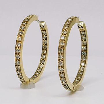 14k Yellow Gold 1.50 CTW Diamond Hoop Earrings   DER-25196